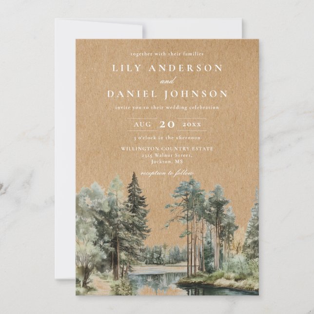 Woodland Forest Lake Rustic All In One Invitation (Front)