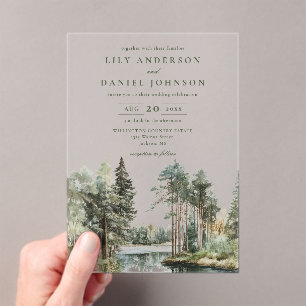 Woodland Forest Lake Wedding Acrylic Invitation