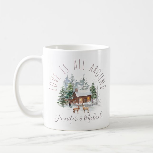 Woodland Forest Love Deer Couple with Names Coffee Mug (Left)