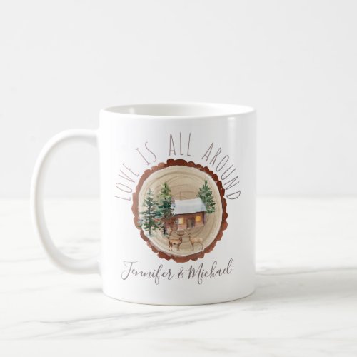 Woodland Forest Love Deer Couple Wood with Names Coffee Mug