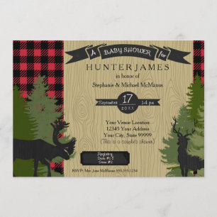 Woodland Forest Lumberjack Plaid Wood Baby Shower Invitation