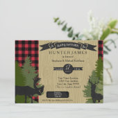Woodland Forest Lumberjack Plaid Wood Baby Shower Invitation (Standing Front)