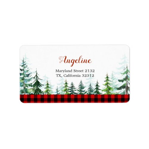 Woodland Forest Lumberjack Red Plaid Address Label