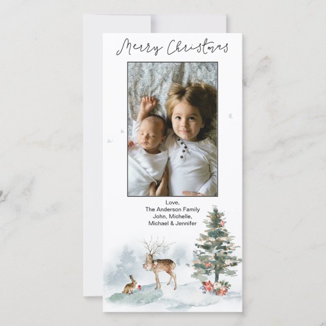 Woodland Forest Merry Christmas Holiday Card (Front)