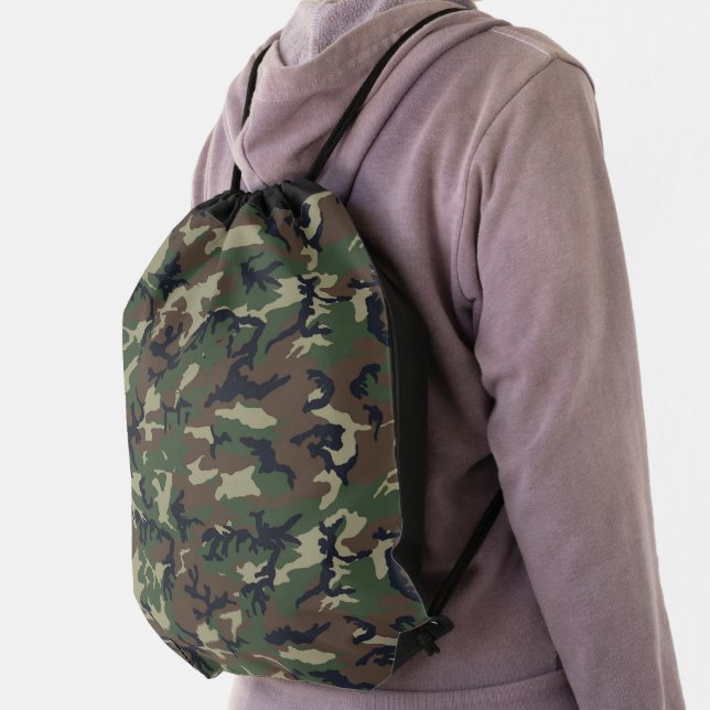Woodland Forest Military Camouflage Drawstring Bag (Insitu)