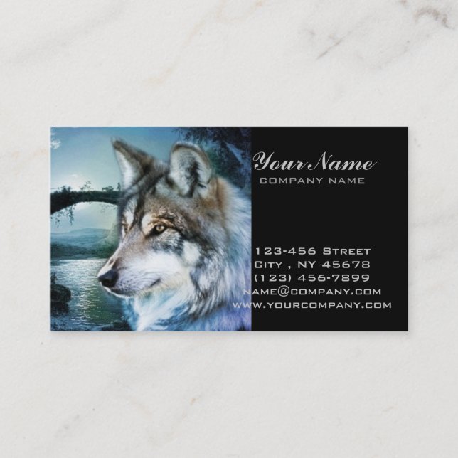 woodland forest moonlight full moon wolf business card (Front)