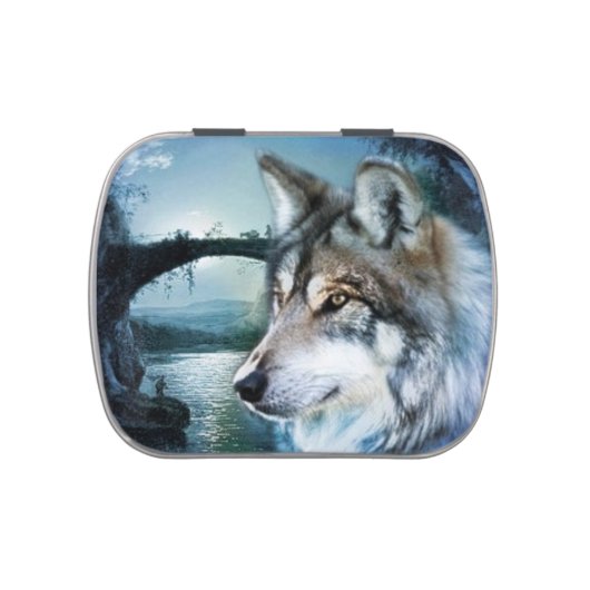 woodland forest moonlight full moon wolf jelly belly tin (Top)