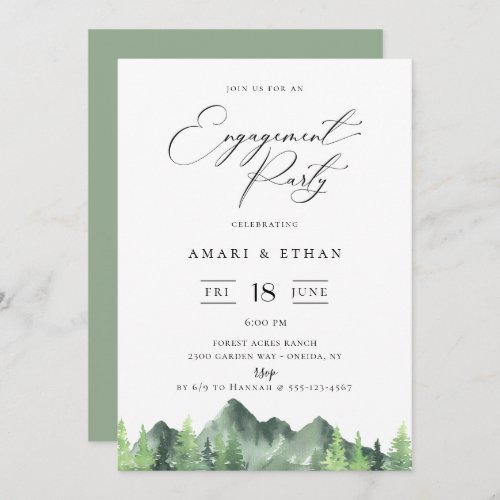 Woodland Forest Mountain Engagement Party Invitation