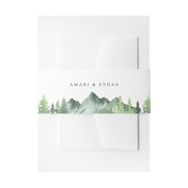 Woodland Forest Mountain Wedding Invitation Belly Band (Front Example)