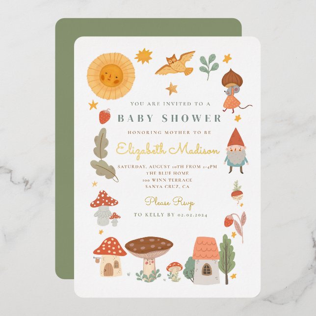 Woodland Forest Mushroom Baby Shower Foil Invitati Invitation (Front/Back)