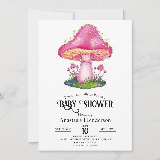 Woodland Forest Mushroom Baby Shower Invitation (Front)