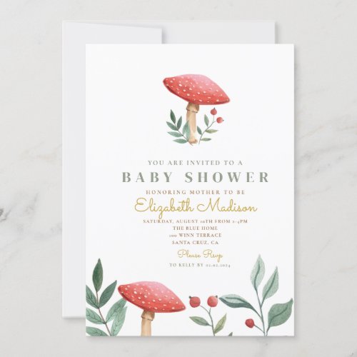 Woodland forest mushroom Baby Shower  Invitation