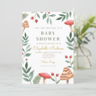 Woodland forest mushroom Baby Shower Invitation