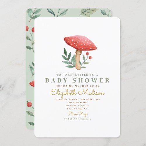 Woodland forest mushroom Baby Shower  Invitation