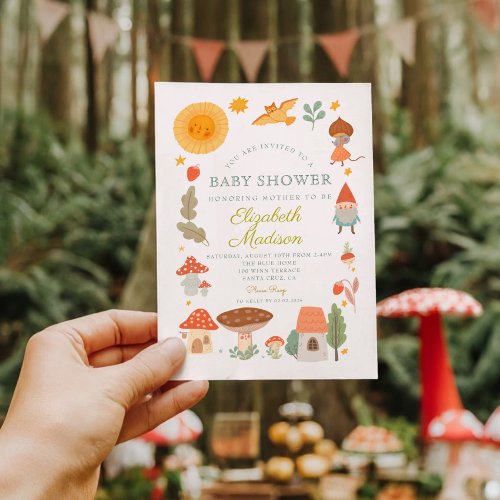 Woodland forest mushroom Baby Shower Invitation