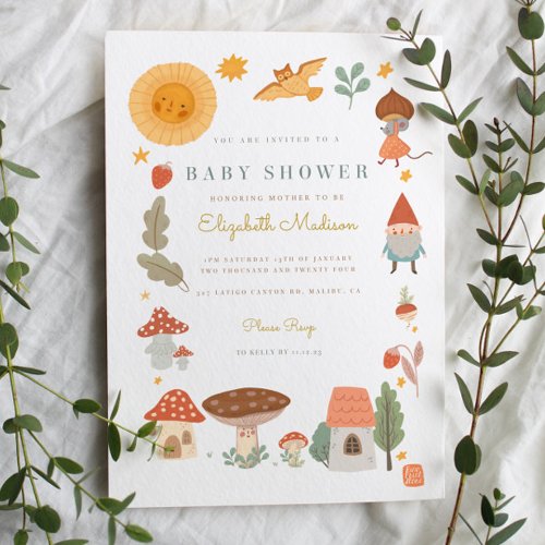 Woodland forest mushroom Baby Shower Invitation