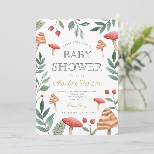 Woodland forest mushroom Baby Shower Invitation (Creator Uploaded)