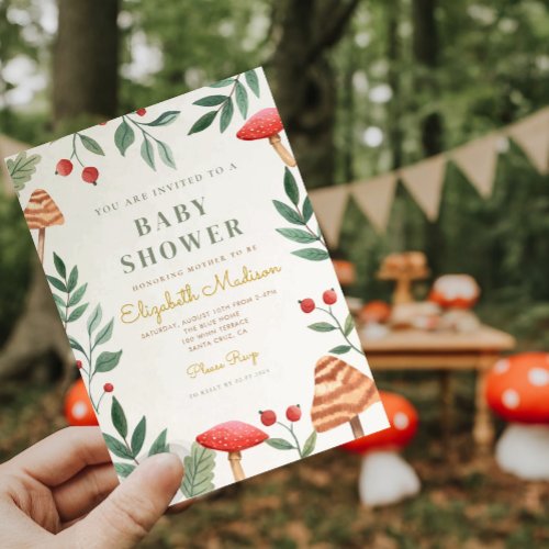 Woodland forest mushroom Baby Shower Invitation