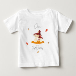 Woodland Forest Mushroom First Birthday Baby T-Shirt