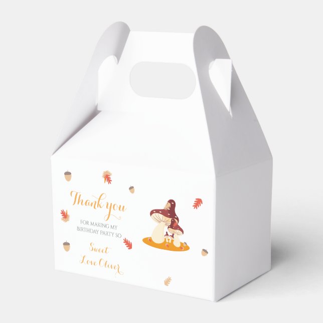 Woodland Forest Mushroom First Birthday  Favor Boxes (Front Side)