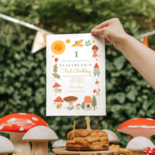 Woodland forest mushroom First Birthday Invitation