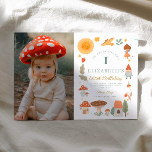 Woodland forest mushroom First Birthday Invitation