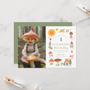 Woodland forest mushroom First Birthday Invitation