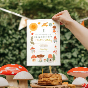 Woodland forest mushroom First Birthday Invitation