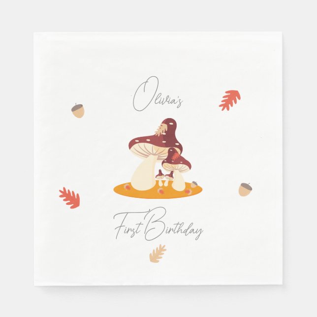Woodland Forest Mushroom First Birthday  Napkins (Front)