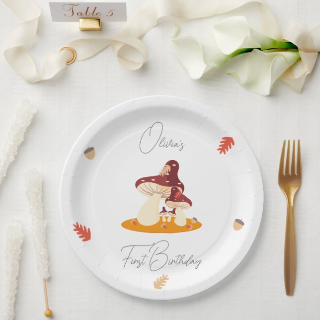 Woodland Forest Mushroom First Birthday  Paper Plates (Wedding)