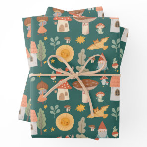 Woodland forest mushroom wrapping paper sheets