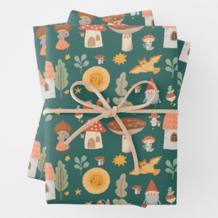 Teal Mushroom Wrapping Paper Fungi Gift Wrap With Cute Mushrooms Design  Nature Foraging Woodland Mushroom Collection FOLDED Sheet Wrap 
