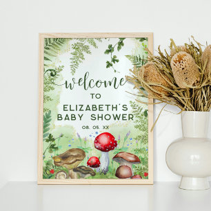 Woodland Forest Mushrooms Ferns Script Welcome Poster