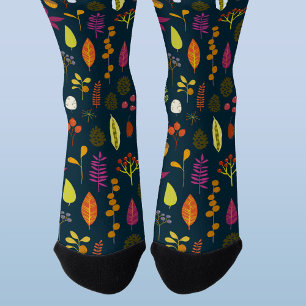 Woodland Forest Nature Pattern Dark Socks