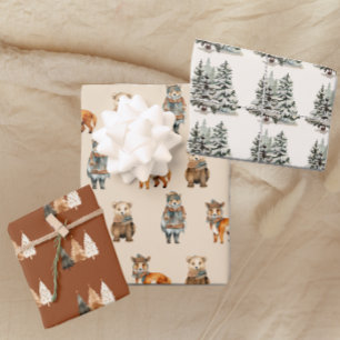 Woodland Forest Neutral Winter Wrapping Paper Sheets