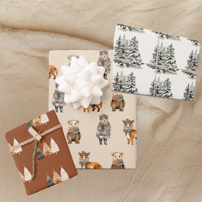 Woodland Forest Neutral Winter Wrapping Paper Sheets (Creator Uploaded)