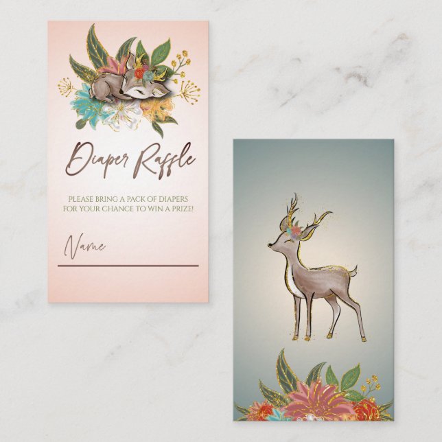 Woodland Forest Oh Baby Deer Animal Diaper Game Business Card (Front/Back)