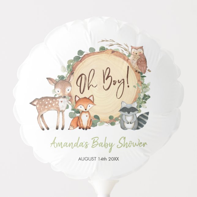 Woodland Forest Oh Boy Baby Shower Balloon (Front)