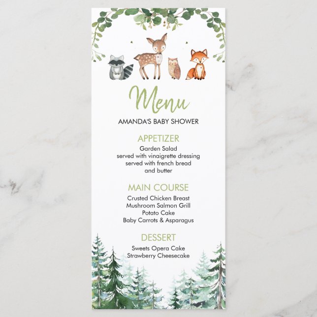 Woodland Forest Oh Boy Baby Shower Menu (Front)