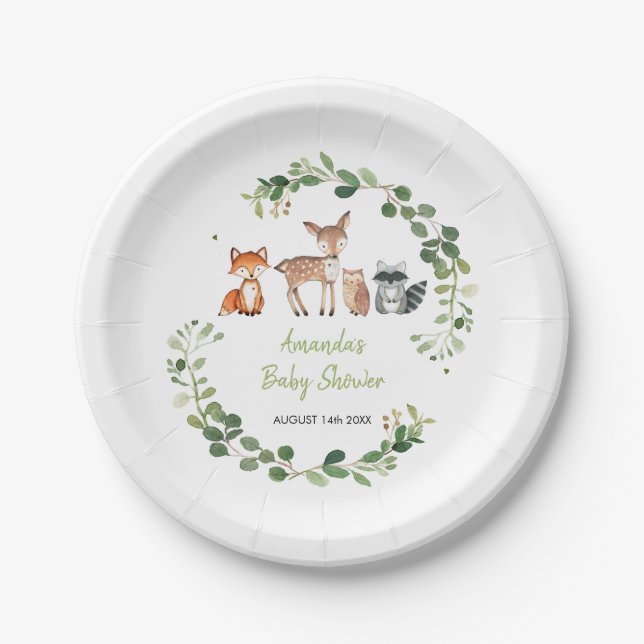 Woodland Forest Oh Boy Baby Shower Paper Plates (Front)