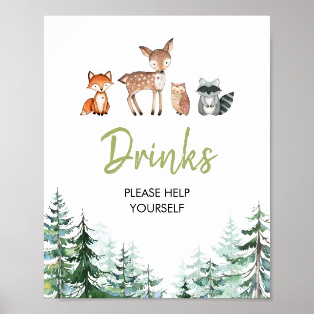 Woodland Forest Oh Boy Baby Shower Snacks Drinks Poster (Front)