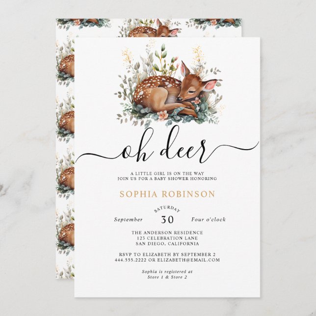 Woodland Forest Oh Deer Baby Shower  Invitation (Front/Back)