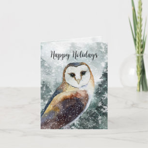 Woodland Forest Owl Happy Holiday Card