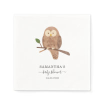 Woodland Forest Owl Watercolor Baby Shower Paper Napkins