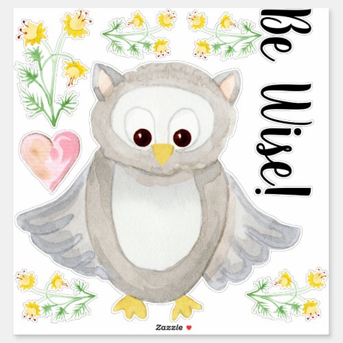 Woodland Forest Owl Watercolor Be Wise Nursery Sticker