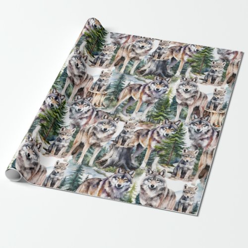 Woodland Forest Pack Of Wolves Wrapping Paper