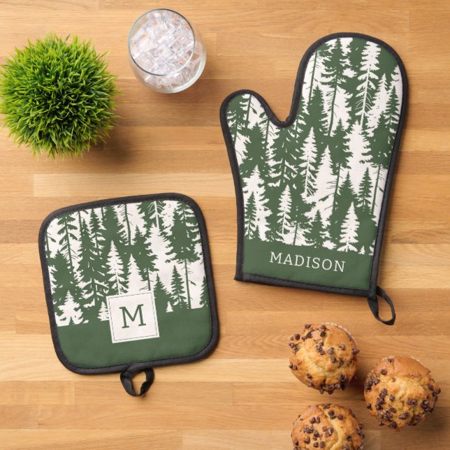 Woodland Forest Pattern Oven Mitt & Pot Holder Set (Top Down)