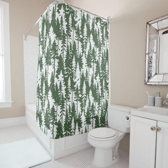 Woodland Forest Pattern Shower Curtain (In Situ)