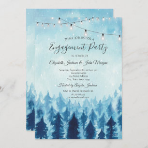 Woodland,Forest,Pine Trees Blue Engagement Invitation