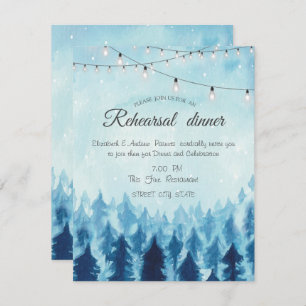 Woodland,Forest,Pine Trees Blue Rehearsal Dinner Invitation